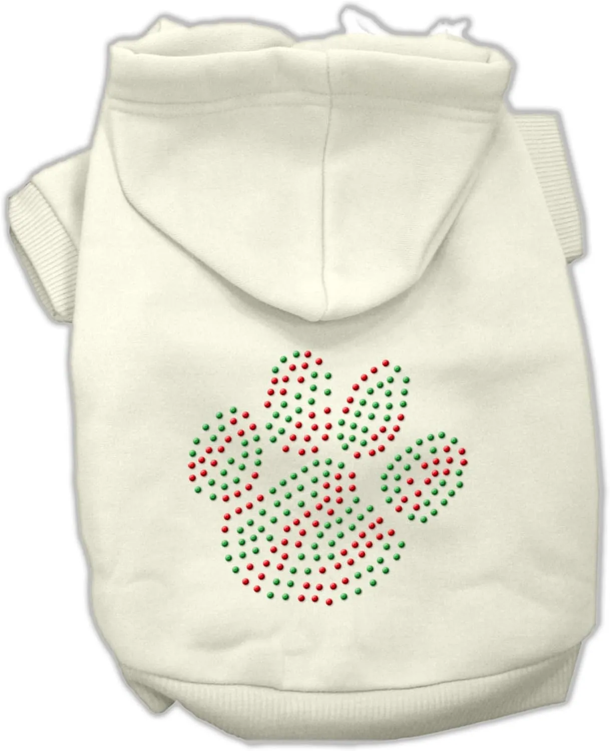 Christmas Pet, Dog & Cat Hoodie Rhinestone, "Holiday Paw" Cream XS (0-3 lbs.)
