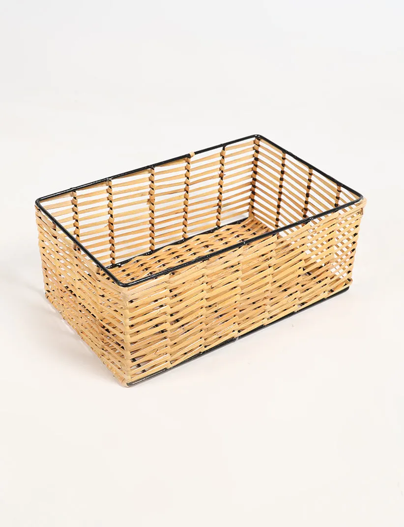 Classic Handwoven Rectangular Iron & Cane Storage Box
