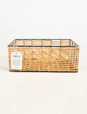 Classic Handwoven Rectangular Iron & Cane Storage Box