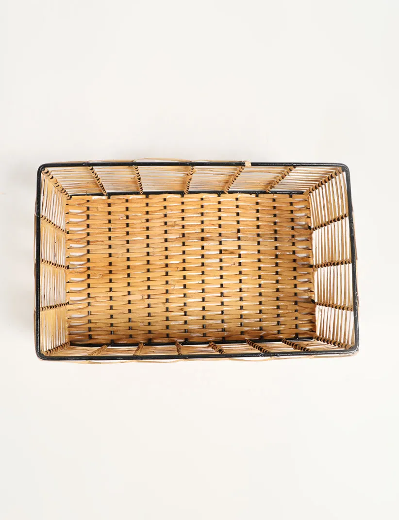 Classic Handwoven Rectangular Iron & Cane Storage Box
