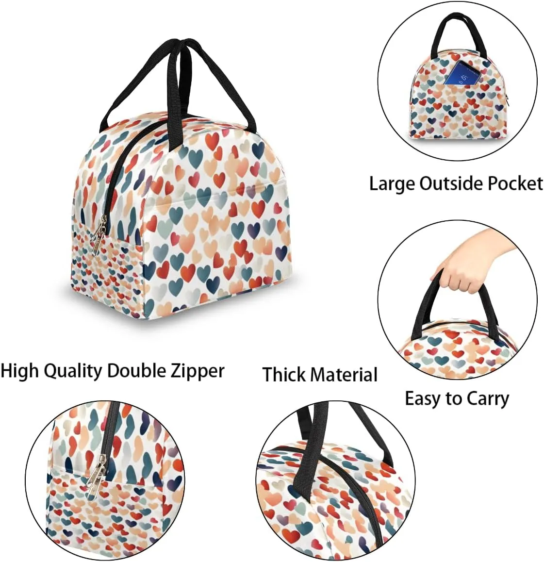 Classic Romance Theme Lunch Tote Bag Reusable Insulated Bags Waterproof Adult Portable Meal Cooler Pack for Women Men Picnic Office Work Travel