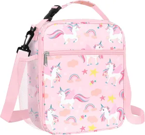 Clastyle Princess Insulated Kids Lunch Bag Large Thermal Cooler Bag for Girl Picnic School Lunch Box Tote,Pink Unicorn Star Rainbow
