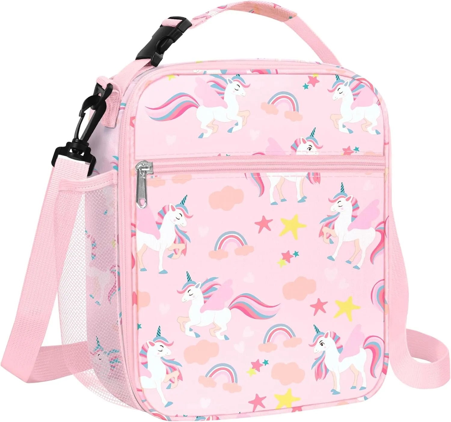 Clastyle Princess Insulated Kids Lunch Bag Large Thermal Cooler Bag for Girl Picnic School Lunch Box Tote,Pink Unicorn Star Rainbow