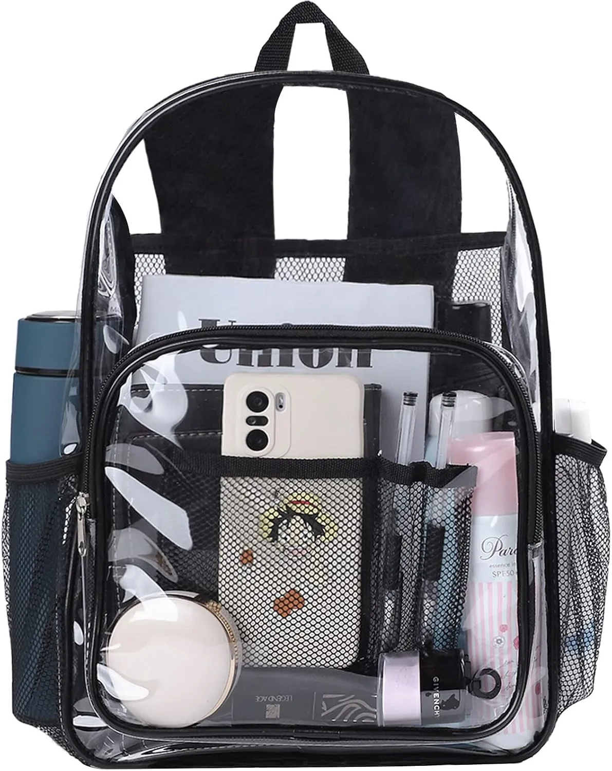 Clear Backpack Heavy Duty Pvc Bookbag for School - See Through Transparent Stadium Approved Backpacks for Women Concert Sport Venues Work Travel,Black