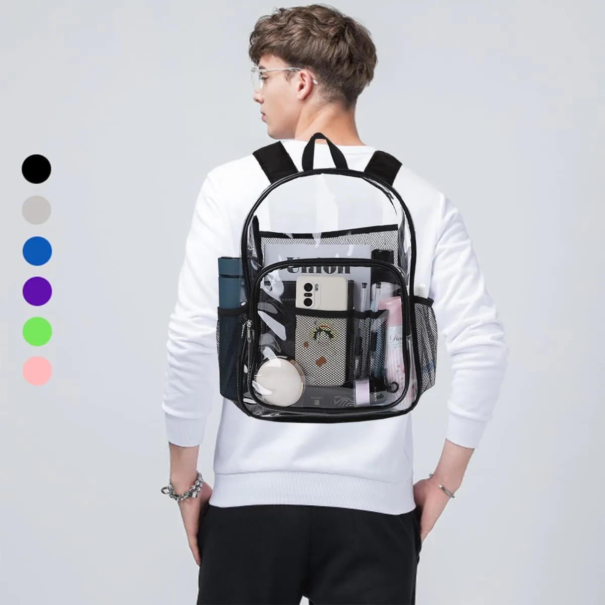 Clear Backpack Heavy Duty Pvc Bookbag for School - See Through Transparent Stadium Approved Backpacks for Women Concert Sport Venues Work Travel,Black