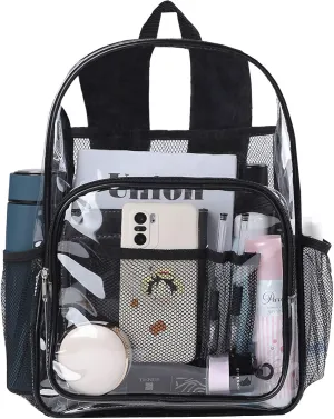 Clear Backpack Heavy Duty Pvc Bookbag for School - See Through Transparent Stadium Approved Backpacks for Women Concert Sport Venues Work Travel,Black