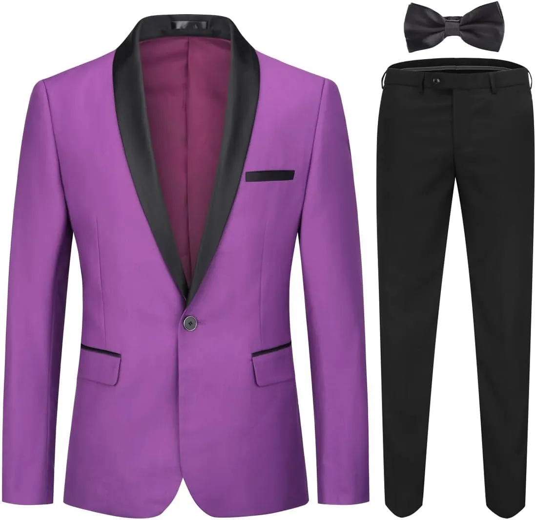 Cloudstyle Mens Tux Suits 2-Piece Shawl Collar Solid Prom Party Jacket Coat Pants Sets…
