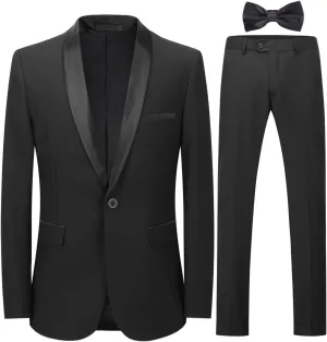 Cloudstyle Mens Tux Suits 2-Piece Shawl Collar Solid Prom Party Jacket Coat Pants Sets…