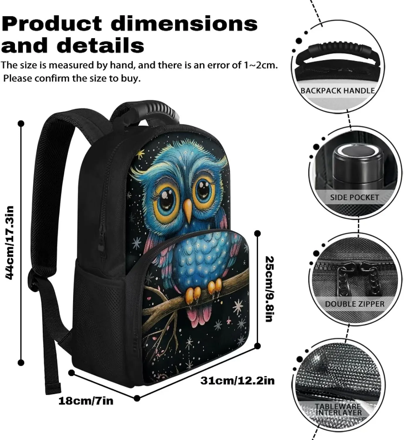 COEQINE Cute Owl Backpack for Grade Backpack Women Men Kawaii Animal Backpack With Lunch Compartment Keep Warm Protector Laptop Books Shoulder Bag Fit Graduate Gift