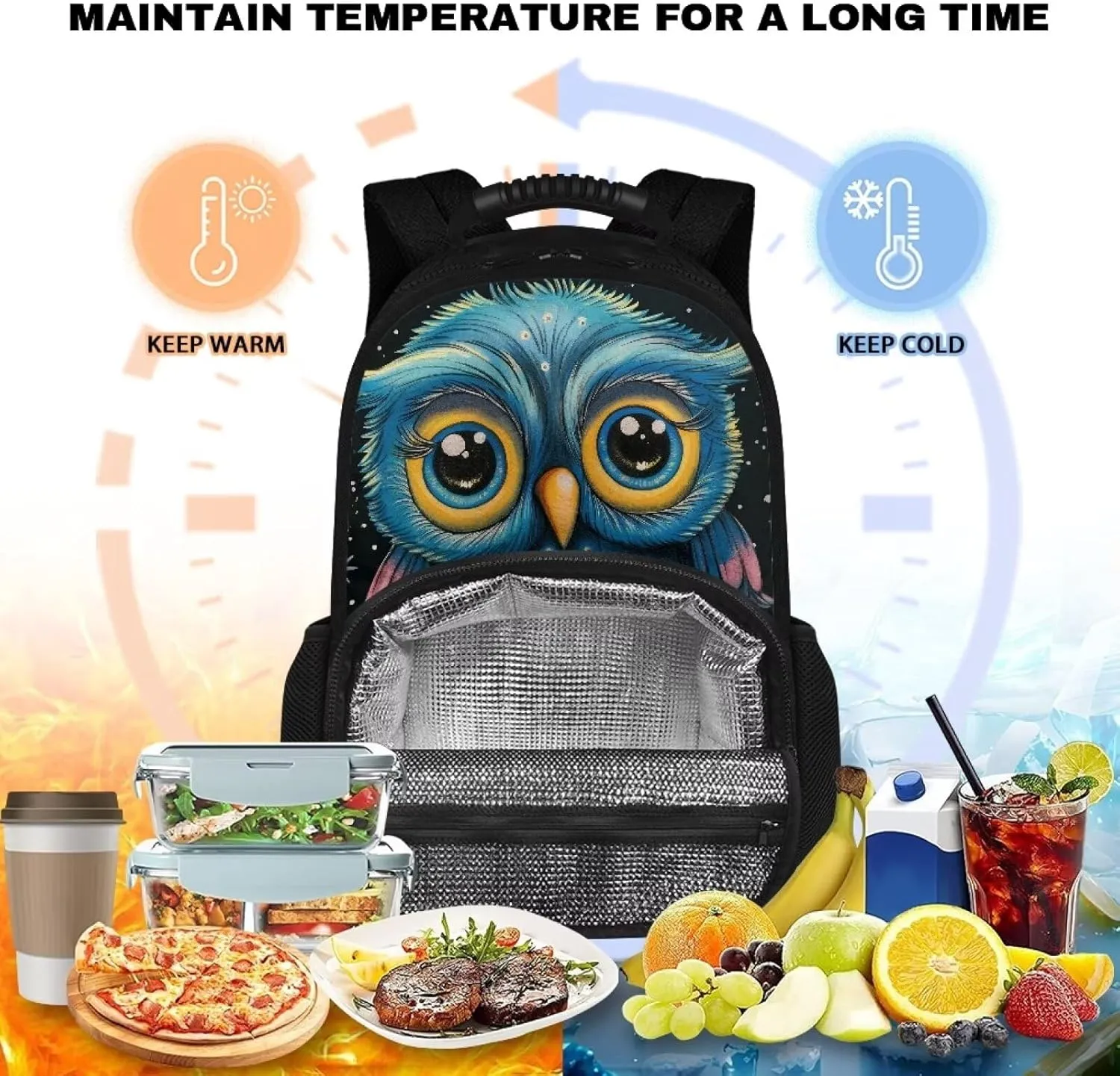 COEQINE Owl Backpack for Grade Backpack Women Kawaii Animal Backpack With Lunch Compartment Keep Warm Protector Laptop Books Shoulder Bag Fit Graduate Gift