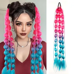 Colored Bubble Ponytail Extension with Hair Tie Long Colored Hair Extensions for Girls Crazy Hair Accessories for Women for Festival Rave (Hot Pink to Blue, 30 Inch (Pack of 1))
