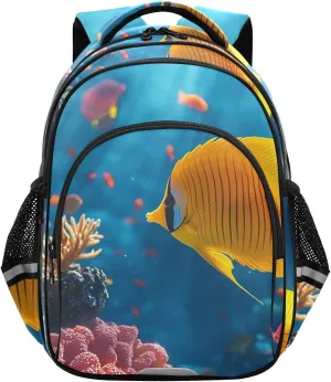 Colorful Coral Reefs and Playful Backpacks Elementary School Shoulder Bag Bookbag for Girls Kids Boys, Small