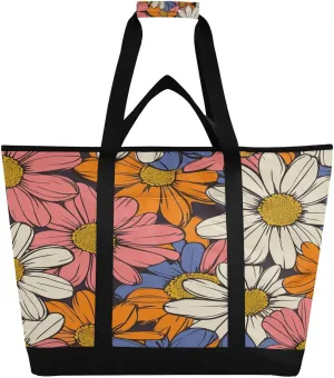 Colorful Daisy Reusable Insulated Lunchbox Cooler Bag, Leakproof Kitchen Grocery Bag Collapsible Portable Cooler Tote Bag for Picnic, Camping, Office, Travel
