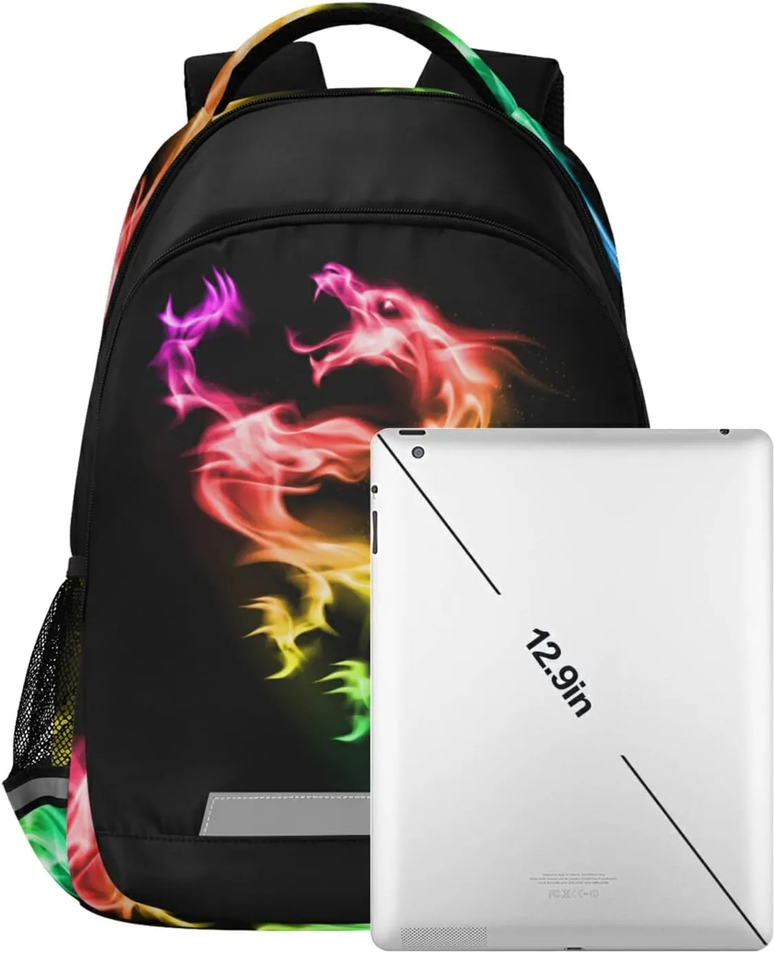 Colorful Fire Dragon School Backpacks with Chest Strap for Teens Boys Girls,Lightweight Student Bookbags 17 Inch, Casual Daypack Schoolbags