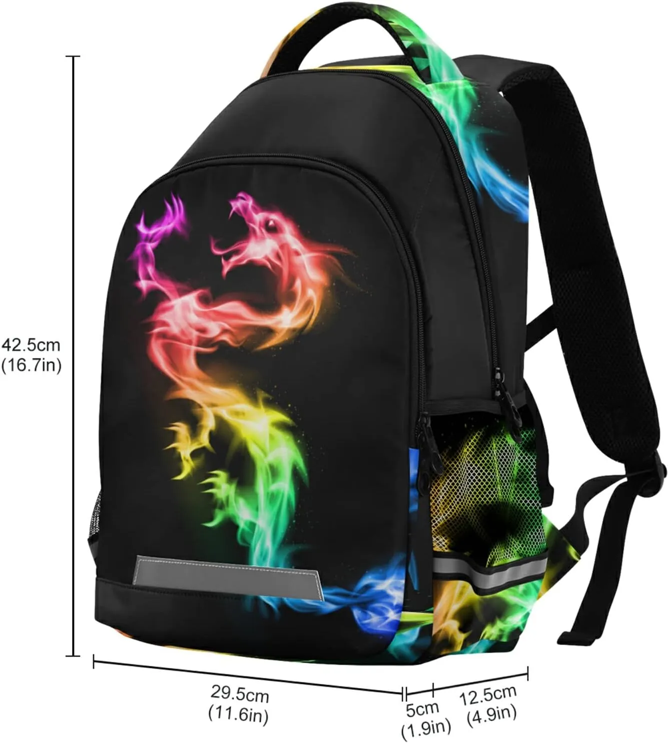 Colorful Fire Dragon School Backpacks with Chest Strap for Teens Boys Girls,Lightweight Student Bookbags 17 Inch, Casual Daypack Schoolbags