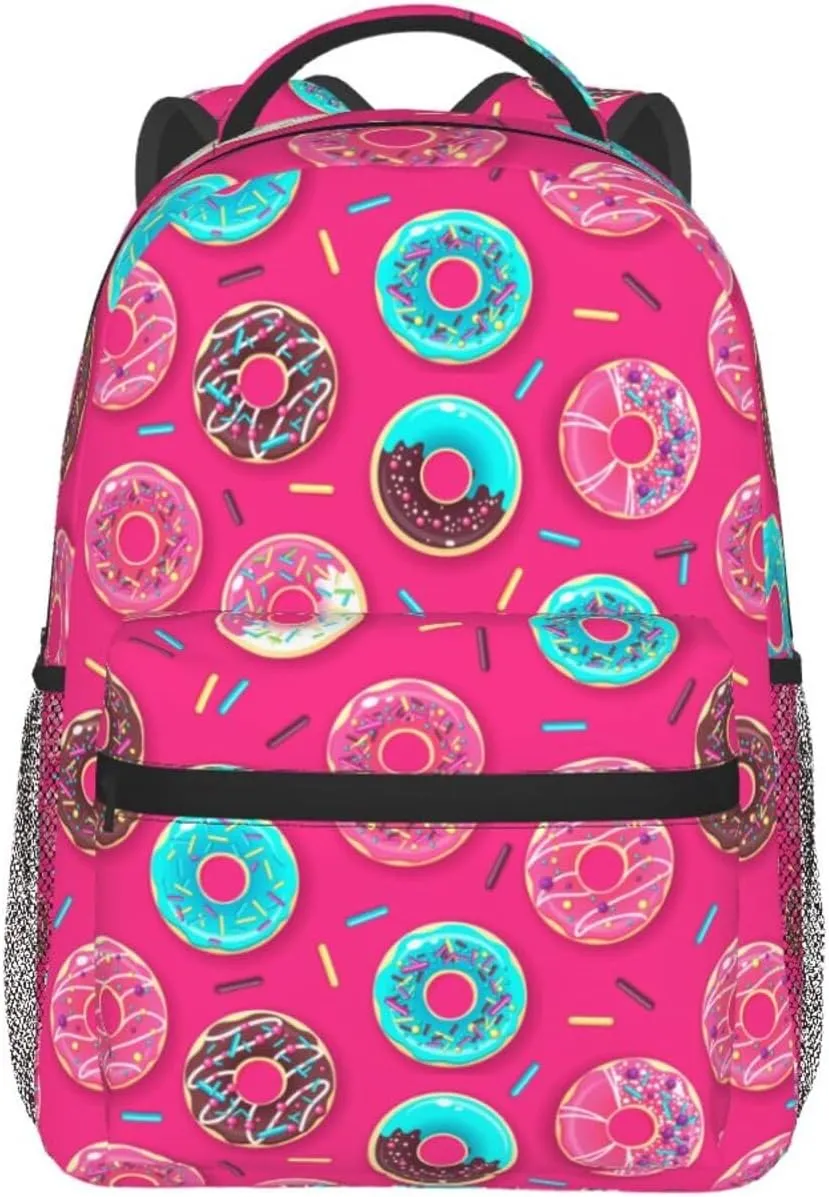 Colorful Sweet Pinks Donut Backpacks 15 Inch Laptop Backpack Multipurpose Double Shoulder Bag For Men Women Gifts