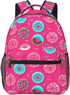 Colorful Sweet Pinks Donut Backpacks 15 Inch Laptop Backpack Multipurpose Double Shoulder Bag For Men Women Gifts