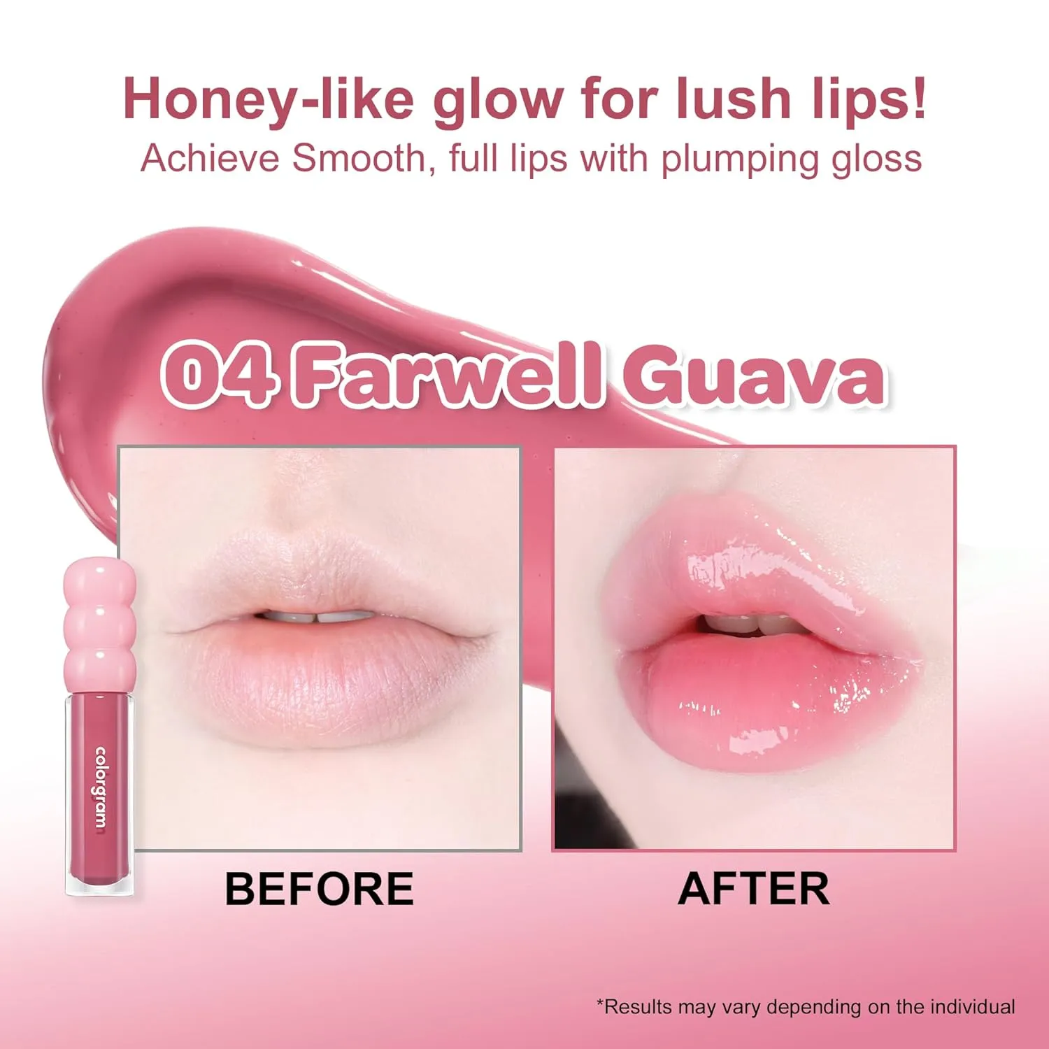 COLORGRAM Fruity Glass Gloss 04 Farewell Guava | Non-Sticky Glossy Lip Tint with Glass-Like Shine | Long-Lasting Hydrating Lip Gloss for Smooth & Plump Lips