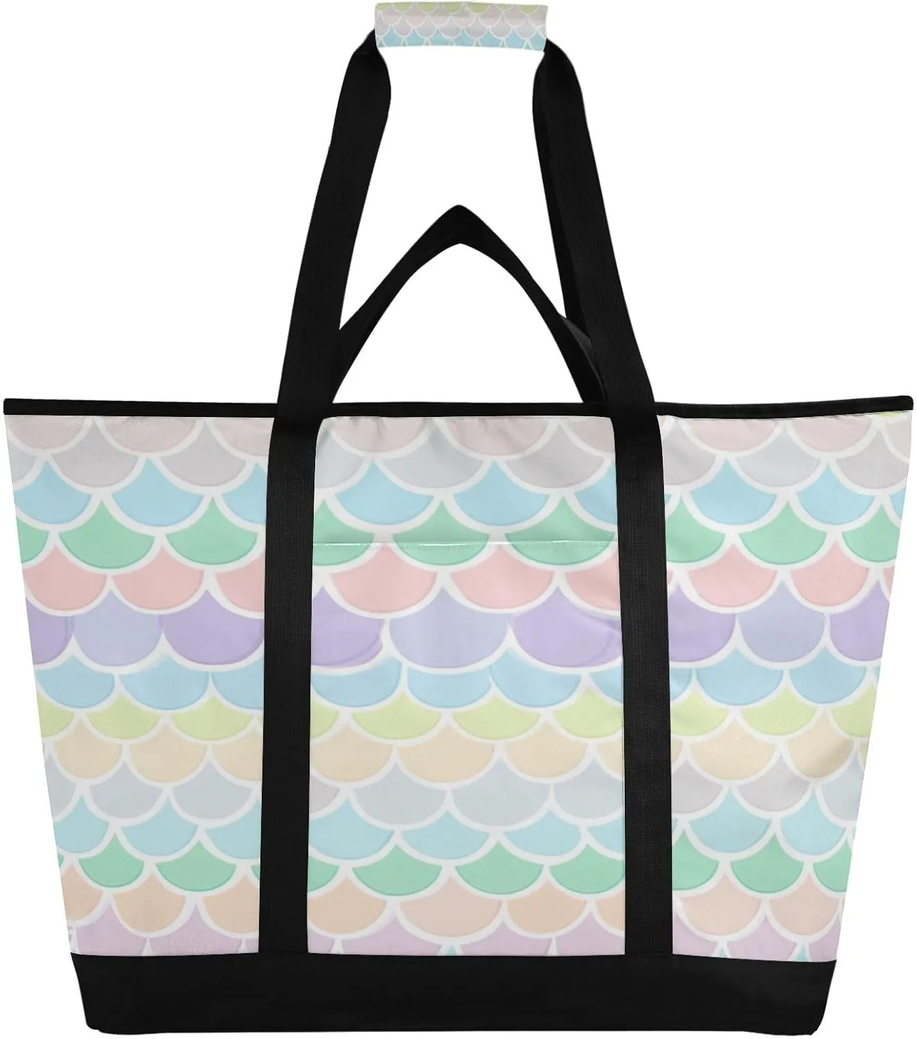 Colourful Scales Reusable Insulated Lunchbox Cooler Bag, Leakproof Kitchen Grocery Bag Collapsible Portable Cooler Tote Bag for Picnic, Camping, Office, Travel