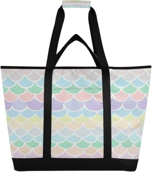 Colourful Scales Reusable Insulated Lunchbox Cooler Bag, Leakproof Kitchen Grocery Bag Collapsible Portable Cooler Tote Bag for Picnic, Camping, Office, Travel