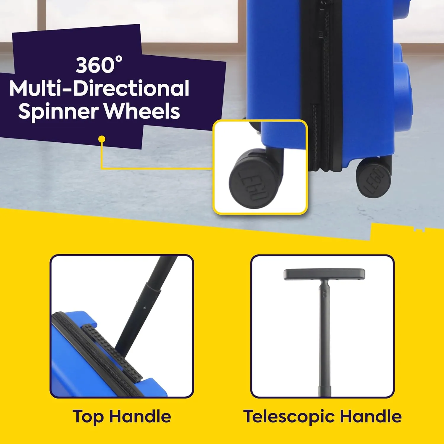 Concept One LEGO 22 Inch Carry On Luggage, Signature Trolley Expandable Hardshell Rolling Suitcase with Spinner Wheels, Blue
