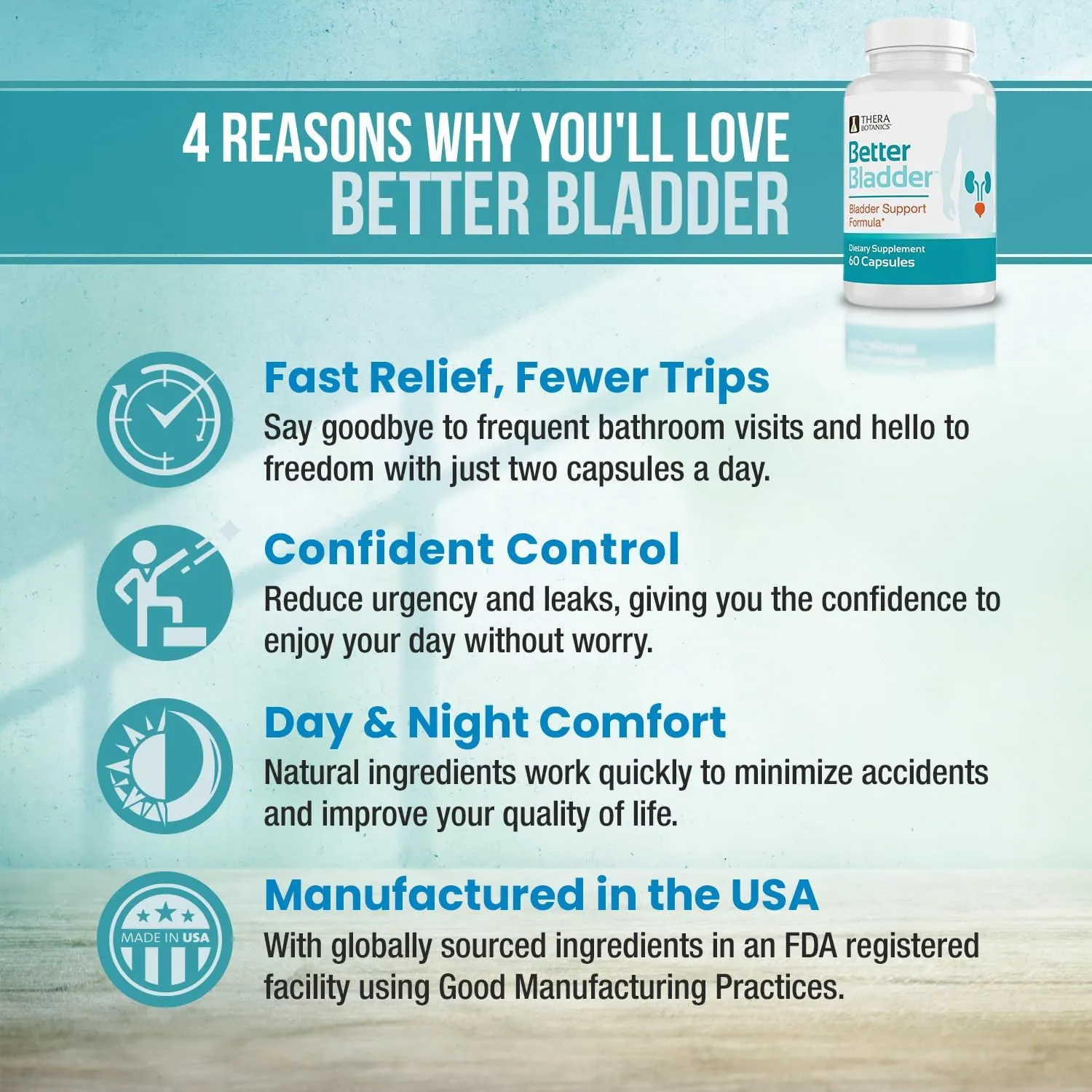 Control Supplement for Women & Men – Bladder Support Supplement to Help Reduce Urinary Leaks, Frequency & Urgency - 60 Count (1 Bottle)