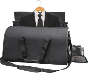 Convertible Garment Travel Bag, Carry on Luggage Duffel Bag for Men Women with Shoulder Strap, 2 in 1 Hanging Suitcase Suit Business Foldie Travel Bag Expandable, Shoe Compartment(Black)