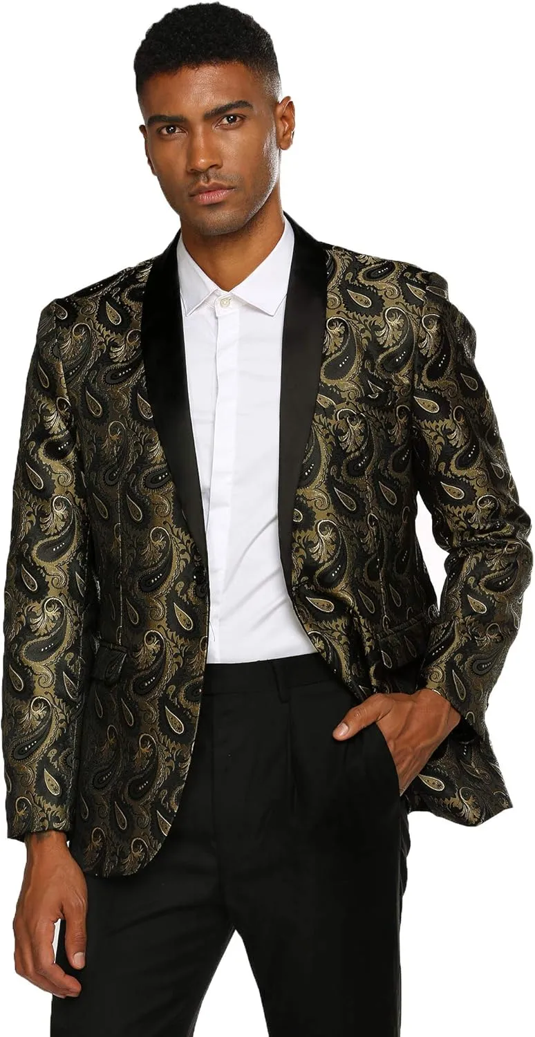 COOFANDY Mens Floral Tuxedo Jacket Paisley Shawl Lapel Suit Blazer Jacket for Dinner,Prom,Wedding