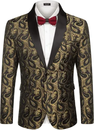 COOFANDY Mens Floral Tuxedo Jacket Paisley Shawl Lapel Suit Blazer Jacket for Dinner,Prom,Wedding
