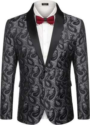 COOFANDY Mens Floral Tuxedo Jacket Paisley Shawl Lapel Suit Blazer Jacket for Dinner,Prom,Wedding