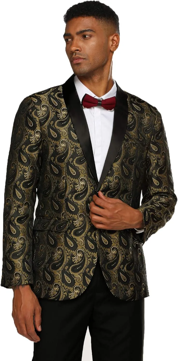 COOFANDY Mens Floral Tuxedo Jacket Paisley Shawl Lapel Suit Blazer Jacket for Dinner,Prom,Wedding