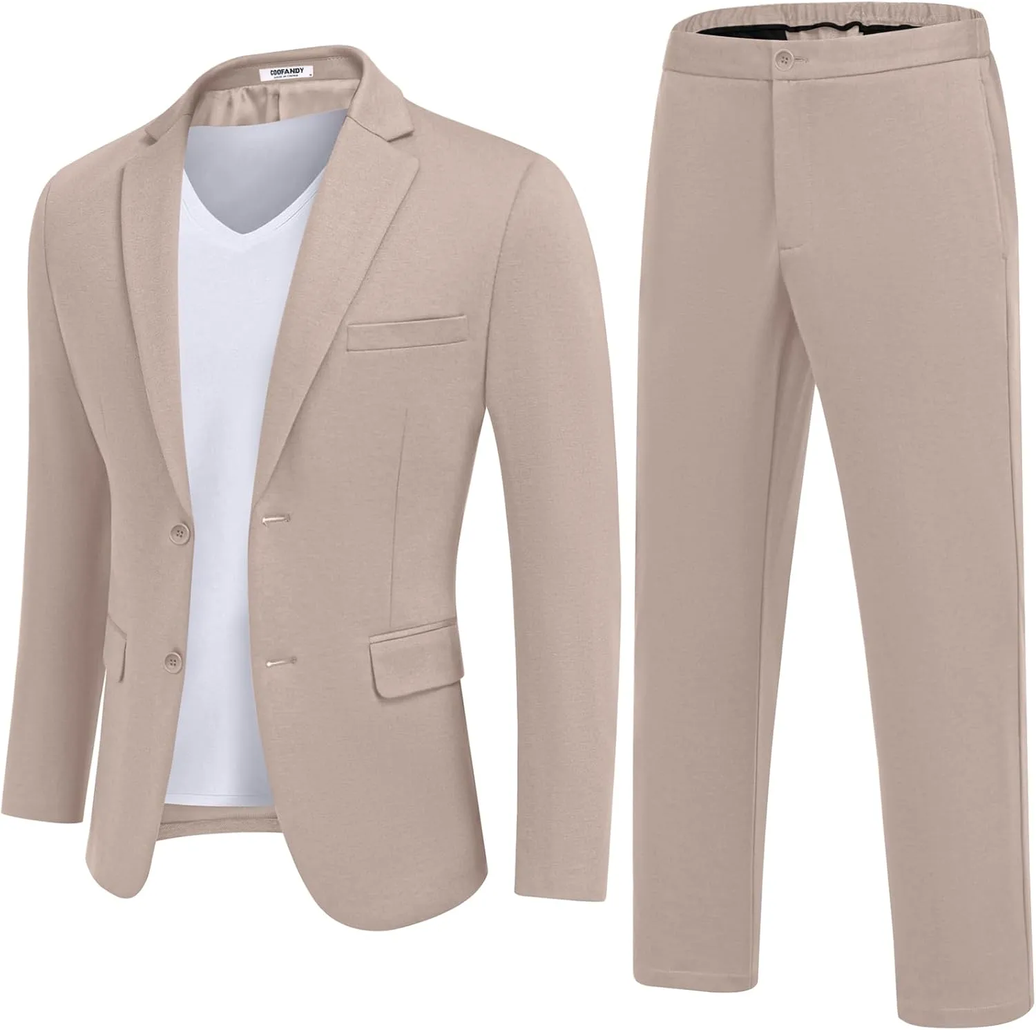 COOFANDY Men's Suits 2 Piece Slim Fit Suit Set 2 Button Lightweight Casual Knit Blazer Suit Jacket Pants