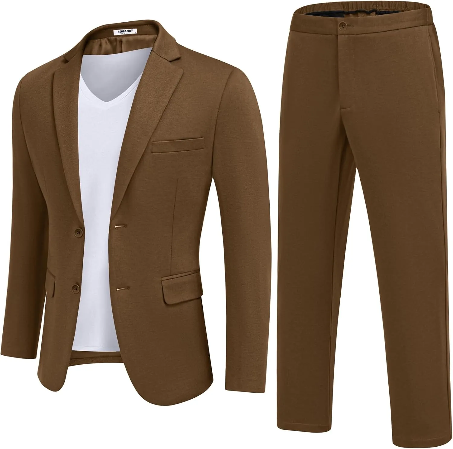 COOFANDY Men's Suits 2 Piece Slim Fit Suit Set 2 Button Lightweight Casual Knit Blazer Suit Jacket Pants