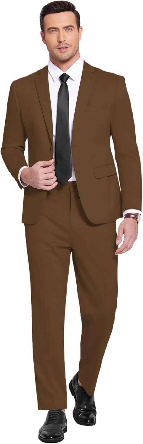 COOFANDY Men's Suits 2 Piece Slim Fit Suit Set 2 Button Lightweight Casual Knit Blazer Suit Jacket Pants