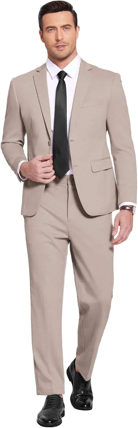 COOFANDY Men's Suits 2 Piece Slim Fit Suit Set 2 Button Lightweight Casual Knit Blazer Suit Jacket Pants