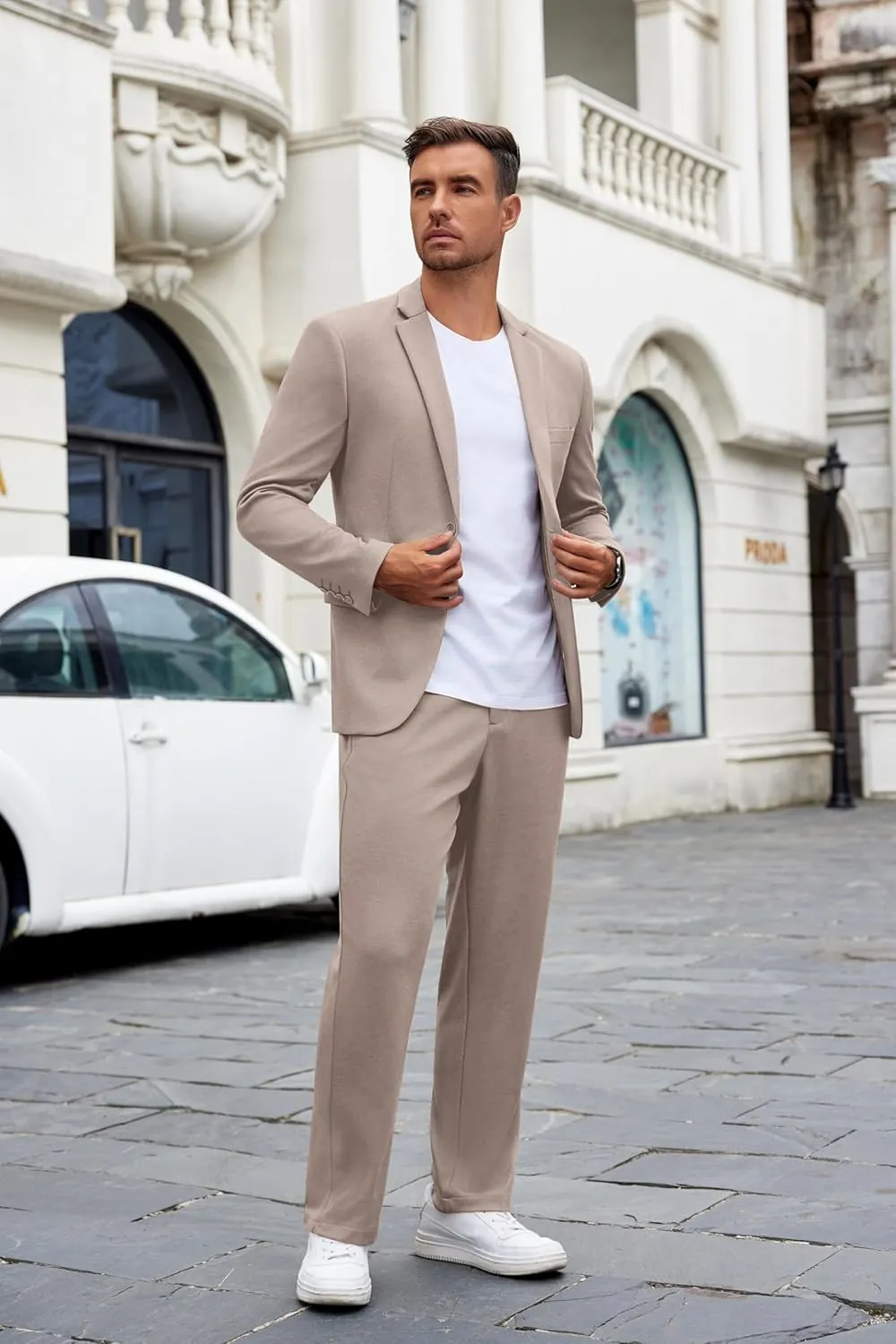 COOFANDY Men's Suits 2 Piece Slim Fit Suit Set 2 Button Lightweight Casual Knit Blazer Suit Jacket Pants