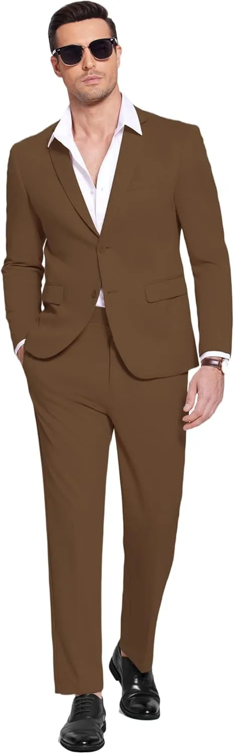 COOFANDY Men's Suits 2 Piece Slim Fit Suit Set 2 Button Lightweight Casual Knit Blazer Suit Jacket Pants