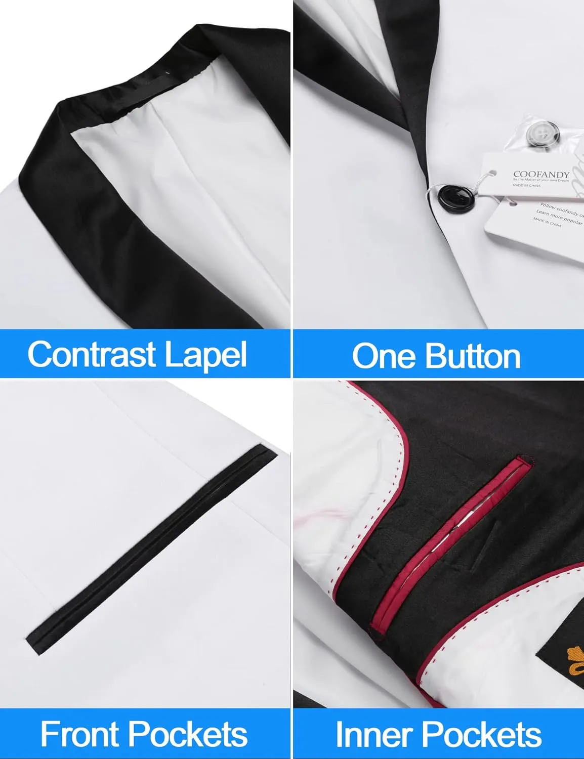COOFANDY Men's Tuxedo Jacket One Button Dress Suit Blazer Jacket for Wedding Dinner Prom Party