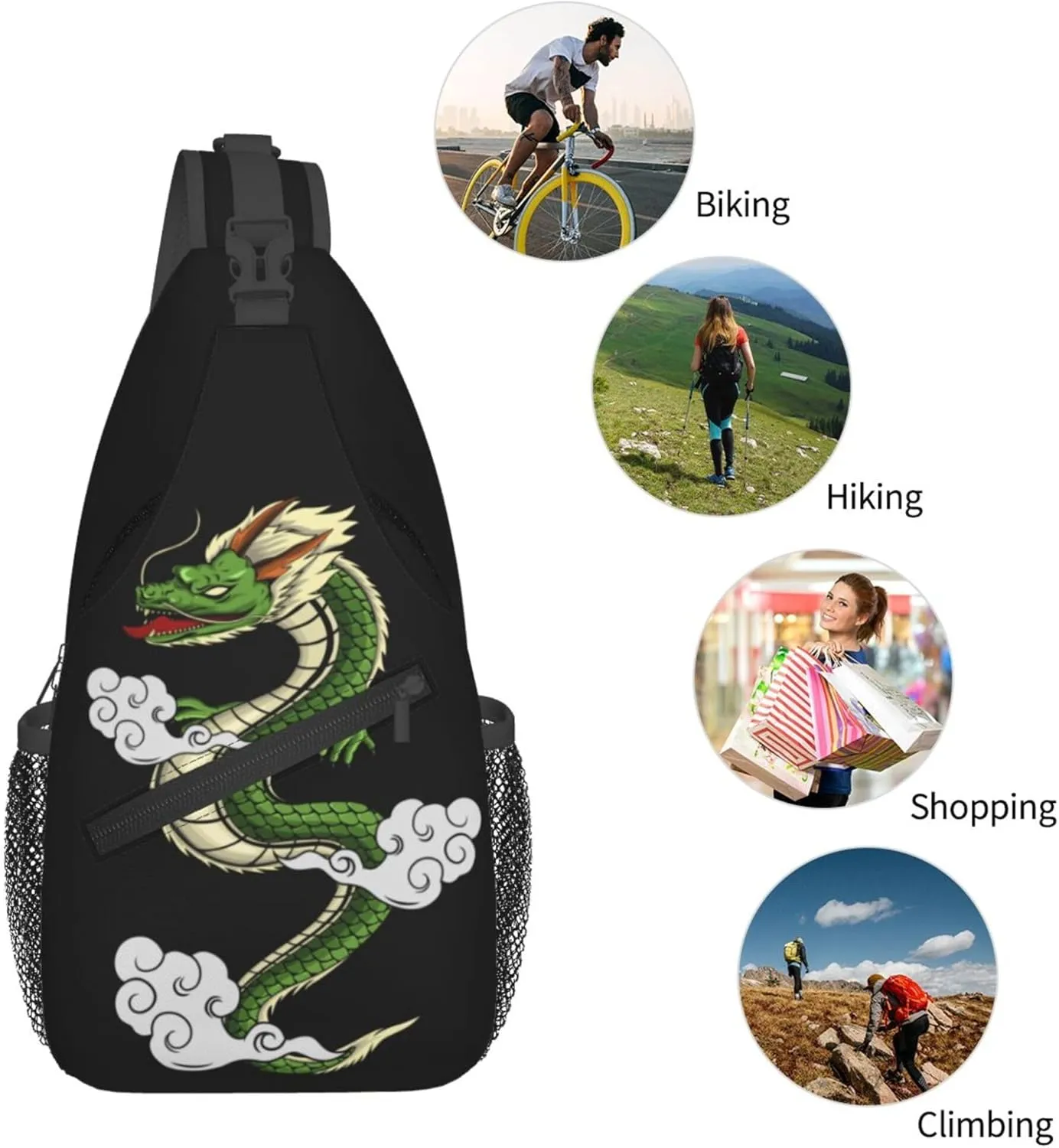 Cool Dragon Pattern Sling Backpack Crossbody Bag, Chest Bag Daypack for Outdoors Hiking Traveling