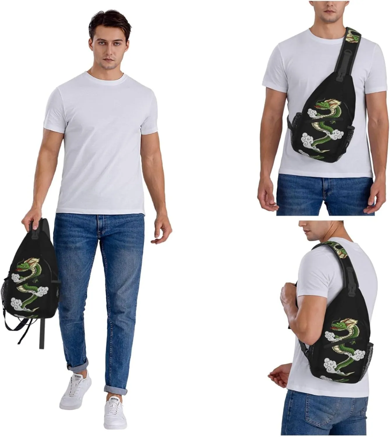 Cool Dragon Pattern Sling Backpack Crossbody Bag, Chest Bag Daypack for Outdoors Hiking Traveling