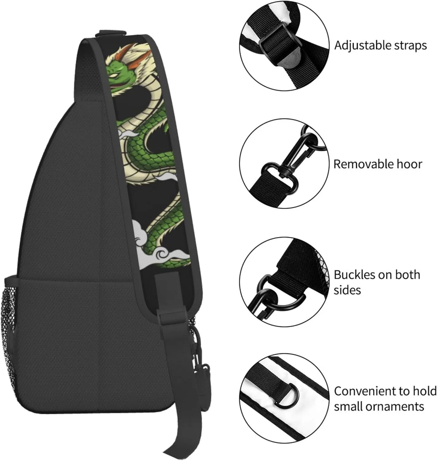 Cool Dragon Pattern Sling Backpack Crossbody Bag, Chest Bag Daypack for Outdoors Hiking Traveling