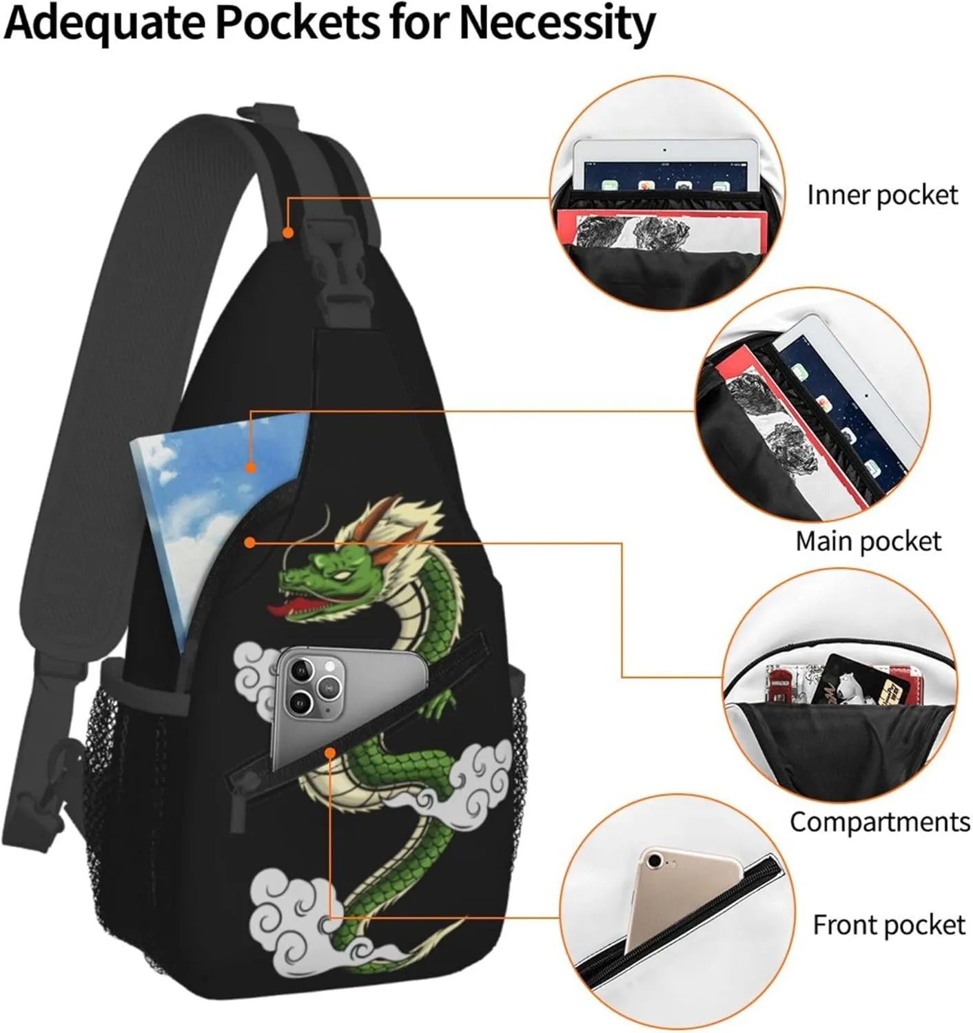 Cool Dragon Pattern Sling Backpack Crossbody Bag, Chest Bag Daypack for Outdoors Hiking Traveling