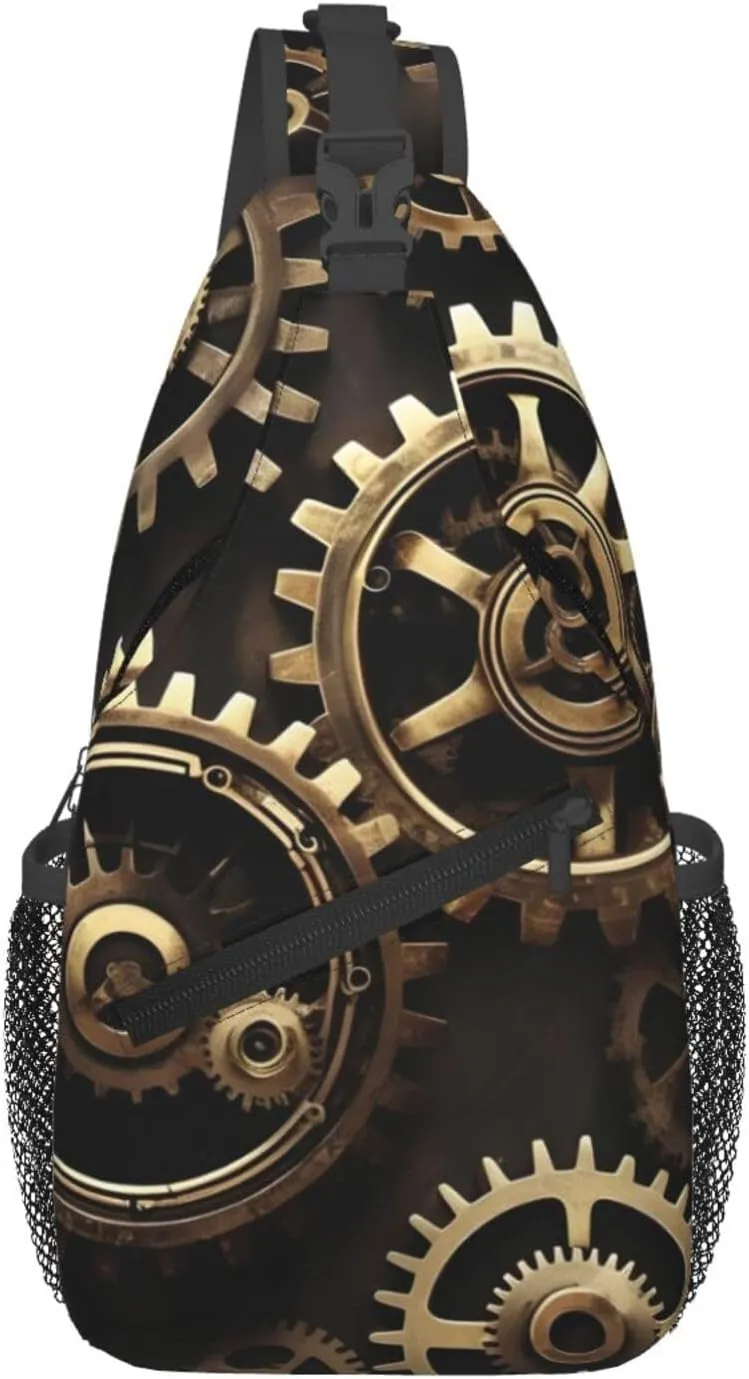Cool Steampunk Gears Print Sling Bag Crossbody Travel Hiking Chest Backpack Shoulder Daypack For Women Men