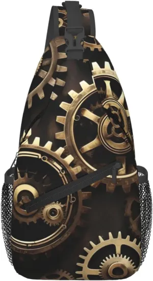 Cool Steampunk Gears Print Sling Bag Crossbody Travel Hiking Chest Backpack Shoulder Daypack For Women Men