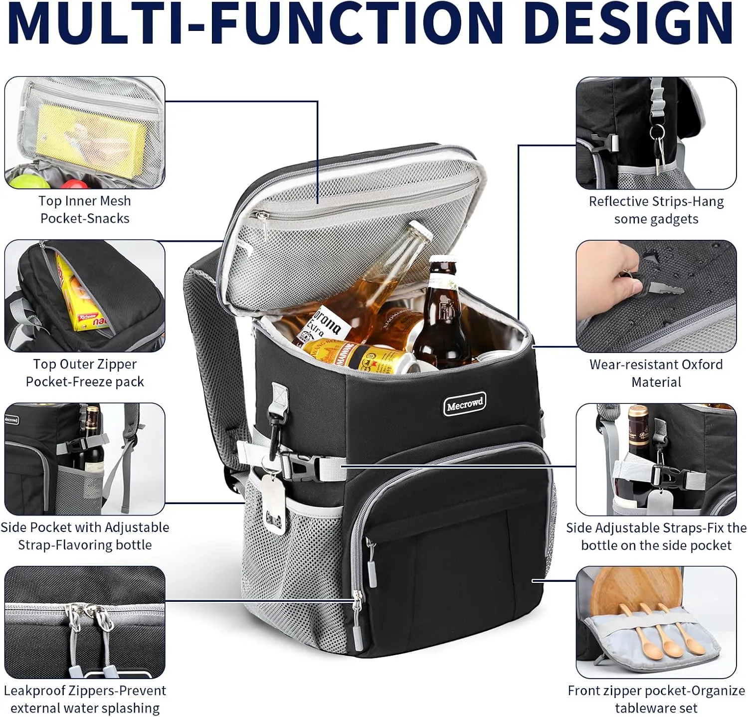 Cooler Backpack 30 Cans Lightweight Insulated Backpack Cooler Leak-Proof Camping Cooler, Beach Cooler, Ice Chest Backpack, Lightweight Travel Cooler Lunch Backpack for Hiking (Black)