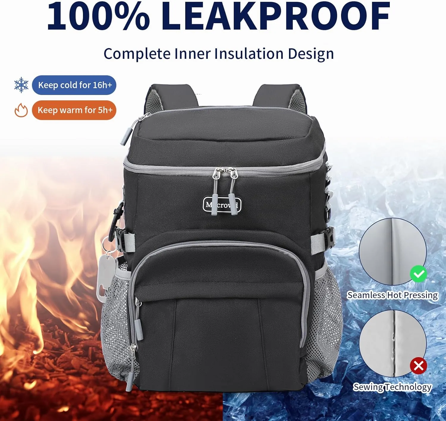 Cooler Backpack 30 Cans Lightweight Insulated Backpack Cooler Leak-Proof Camping Cooler, Beach Cooler, Ice Chest Backpack, Lightweight Travel Cooler Lunch Backpack for Hiking (Black)