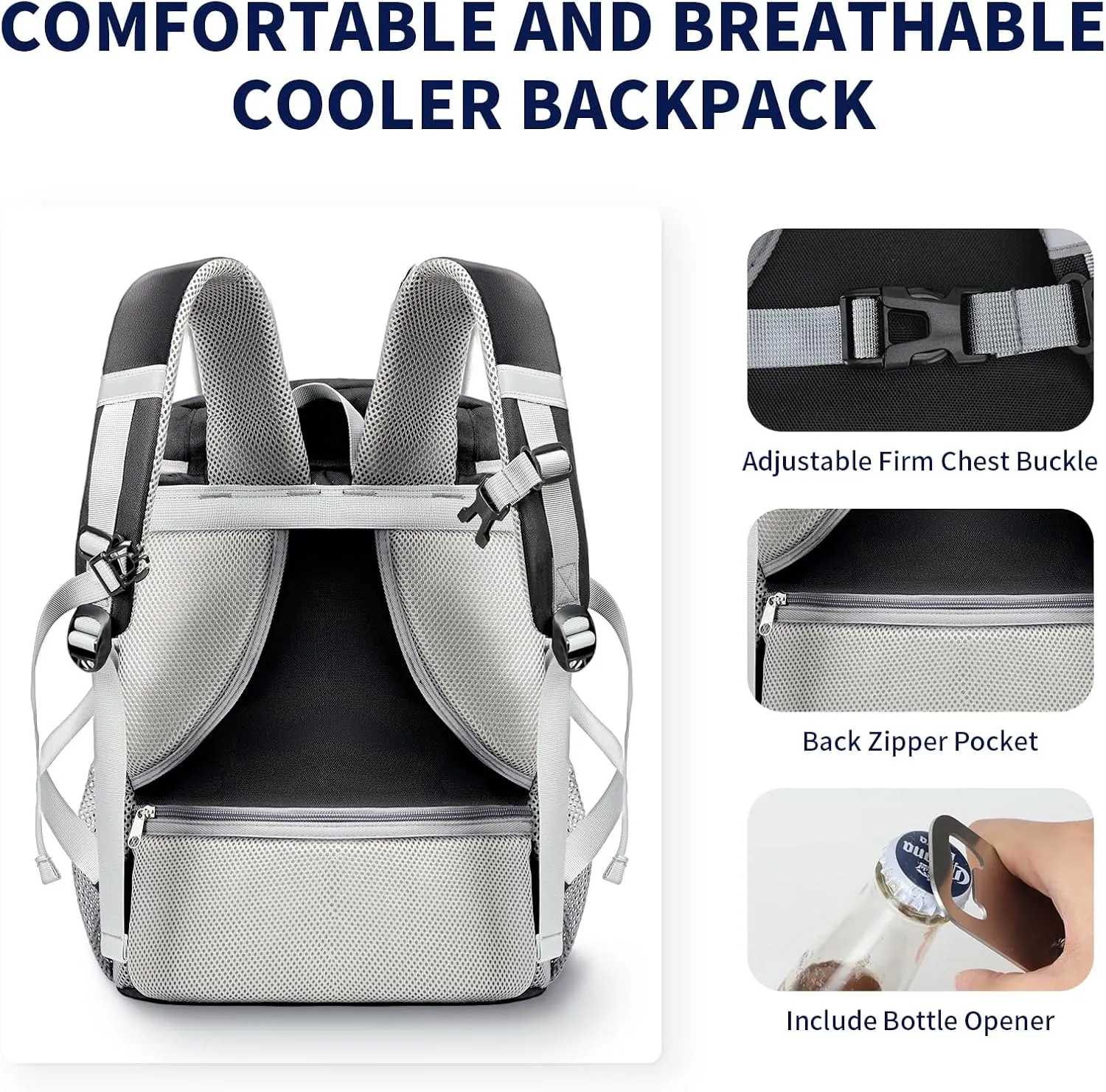 Cooler Backpack 30 Cans Lightweight Insulated Backpack Cooler Leak-Proof Camping Cooler, Beach Cooler, Ice Chest Backpack, Lightweight Travel Cooler Lunch Backpack for Hiking (Black)