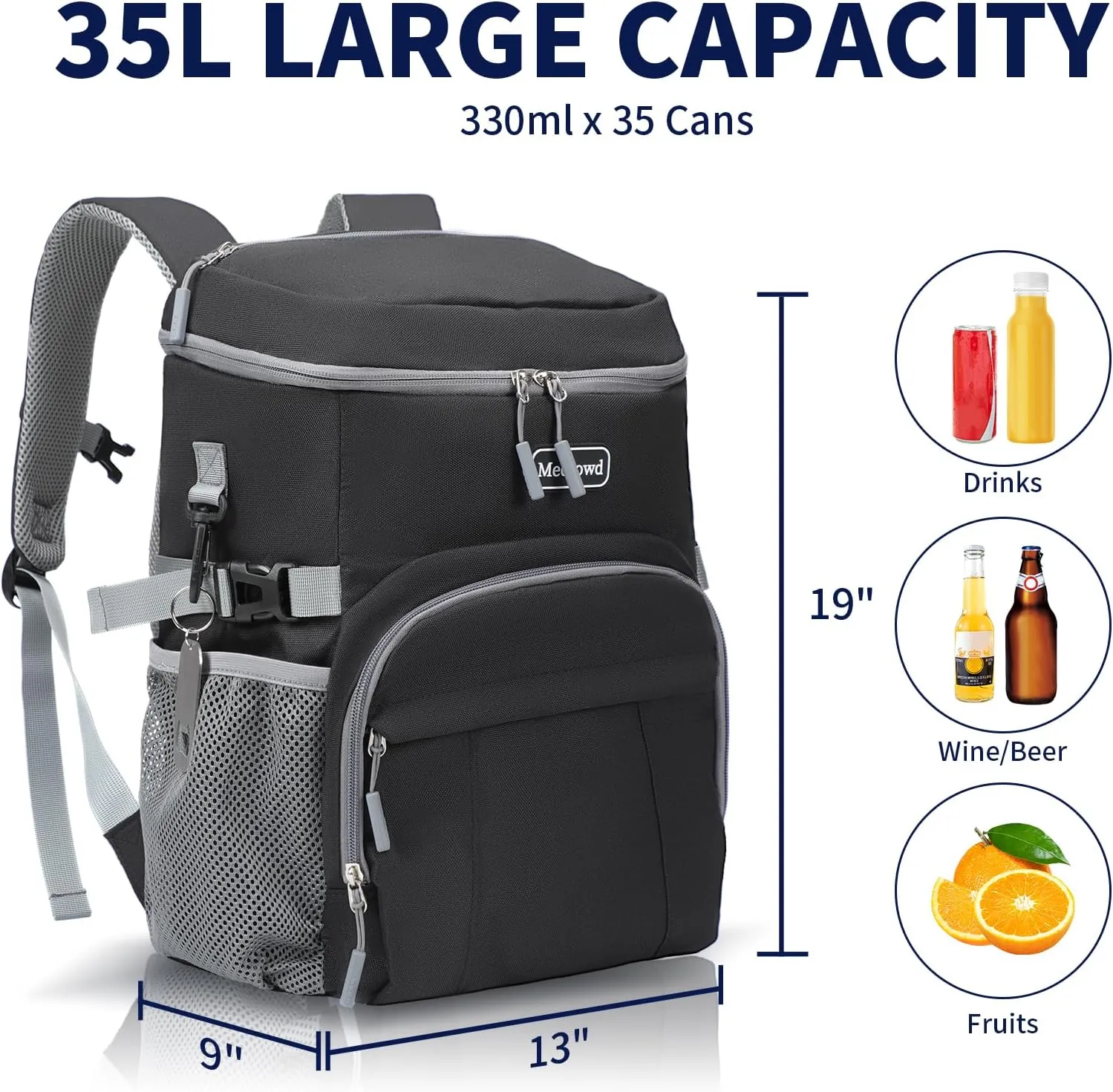 Cooler Backpack 30 Cans Lightweight Insulated Backpack Cooler Leak-Proof Camping Cooler, Beach Cooler, Ice Chest Backpack, Lightweight Travel Cooler Lunch Backpack for Hiking (Black)