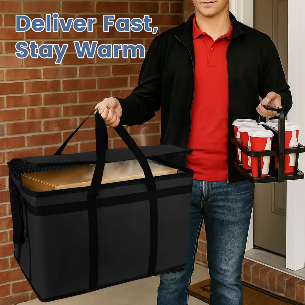 Cooler Insulated Food Delivery Bag & Drink Carrier with Hard Bottom, XXX-Large Pizza Bags for Doordash/Uber Eats, Grocery Catering Travel Thermal Frozen Carrier, Cold Warmer Accessories for Door Dash