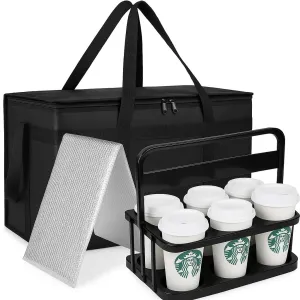 Cooler Insulated Food Delivery Bag & Drink Carrier with Hard Bottom, XXX-Large Pizza Bags for Doordash/Uber Eats, Grocery Catering Travel Thermal Frozen Carrier, Cold Warmer Accessories for Door Dash